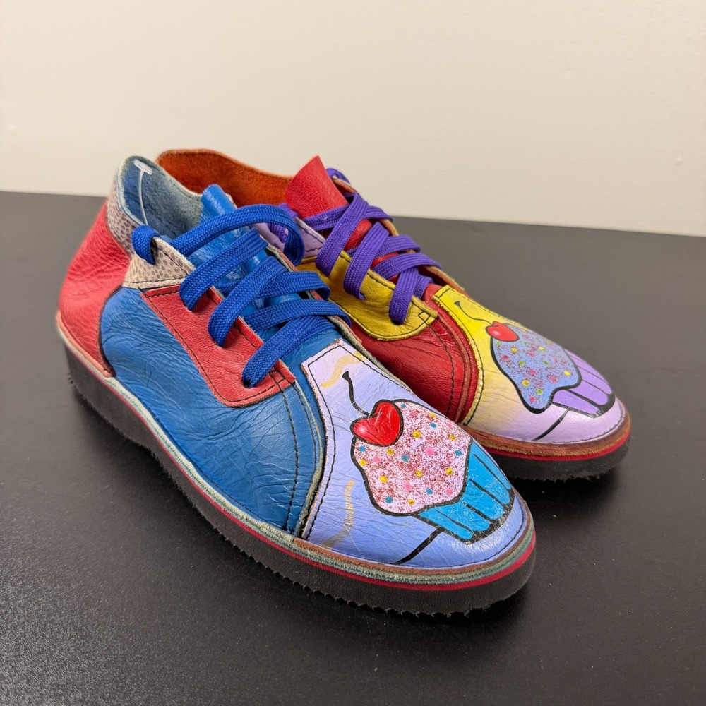 Soletech Hand Painted Shoes Women's Size 8.5 Multicolor Leather Casual Lace-Up